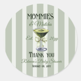 Mama's en Matcha Olive Green Bow Baby shower Ronde Sticker