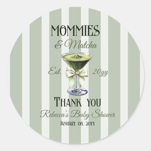 Mama's en Matcha Olive Green Bow Baby shower Ronde Sticker (Voorkant)