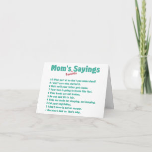Mama's favoriete uitspraken op cadeaus voor haar. kaart