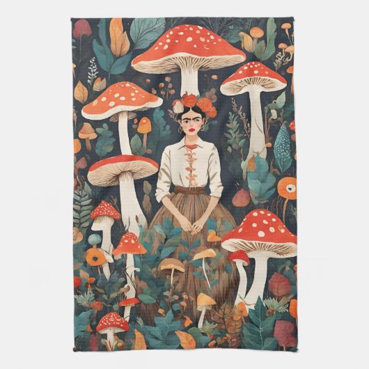 Mama's Frida Mushroom Forest foerageren Kerstmis Theedoek (Verticaal)