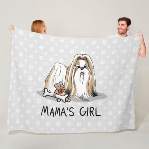 Mama's Girl Shih Tzu (tan wit) Dog Mam Cute Fleece Deken