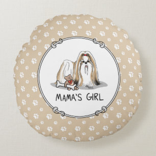 Mama's Girl Shih Tzu (tan wit) Dog Mam Cute Rond Kussen