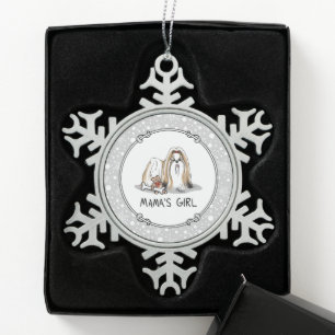 Mama's Girl Shih Tzu (tan wit) Dog Mam Cute Tin Sneeuwvlok Ornament
