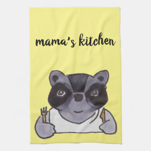 Mama's Kitchen Cute Cartoon Raccoon Theedoek