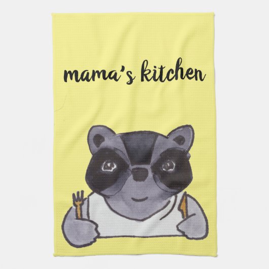 Mama's Kitchen Cute Cartoon Raccoon Theedoek (Verticaal)