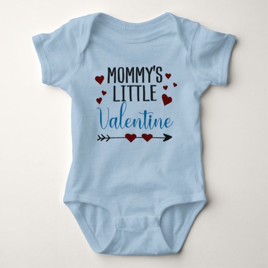 Mama's kleine Valentijn blauw met roze harten Romper (Voorkant)
