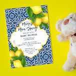 Mama's Main Squeeze baby shower lemons blue tegels Kaart<br><div class="desc">Blauwe tegels en citroen Amalfi Positano baby shower in het Middellandse-Zeegebied Uitnodiging sjabloon Marokko stijl gekruiste grens,  mamma's Main Squeeze baby shower seksneutraal.</div>