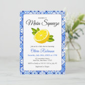 Mama's Main Squeeze Blue Tegel Citroen Baby shower Kaart (Staand voorkant)