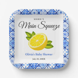 Mama's Main Squeeze Blue Tegel Citroen Baby shower Papieren Bordje