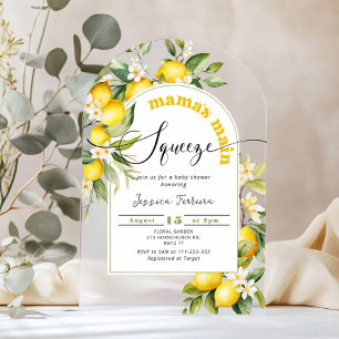 Mamas main squeeze citroen citrus baby shower acryl uitnodigingen