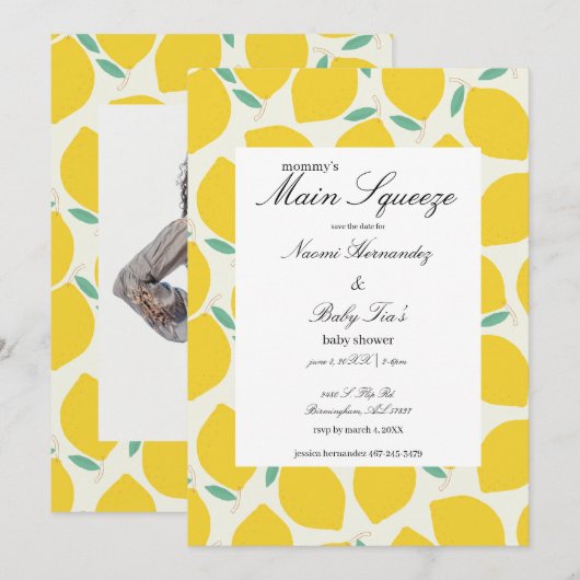 Mama's Main Squeeze Citrus Baby shower Save The Date (Voorkant / Achterkant)
