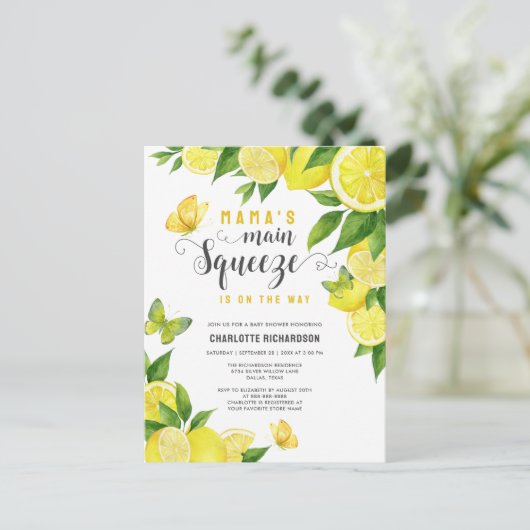 Mama's Main Squeeze Lemon Baby shower Invitation Briefkaart (Staand voorkant)
