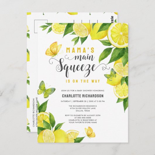 Mama's Main Squeeze Lemon Baby shower Invitation Briefkaart (Voorkant / Achterkant)