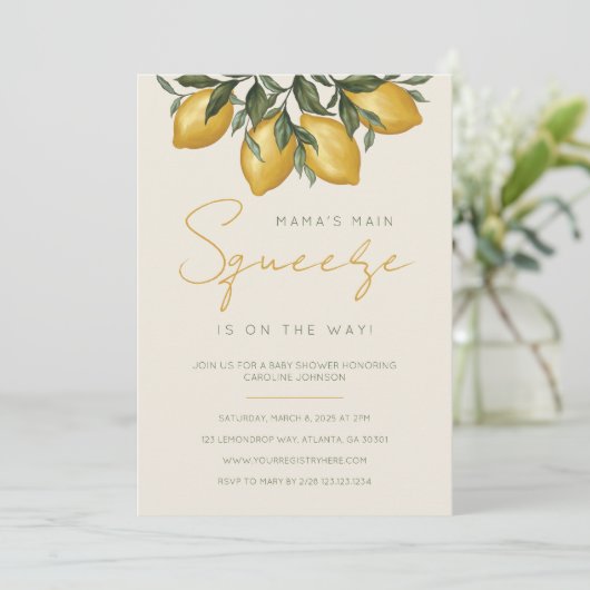 Mama's Main Squeeze Lemon Baby shower Invitation Kaart (Staand voorkant)