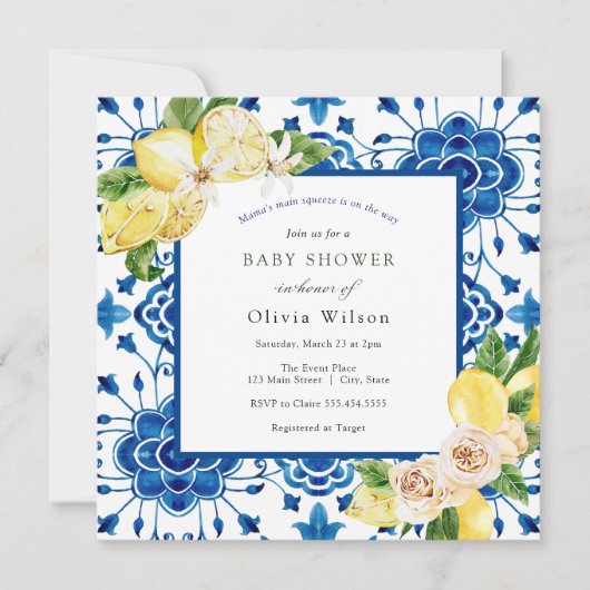 Mama's Main Squeeze Lemon Baby shower Kaart (Voorkant)