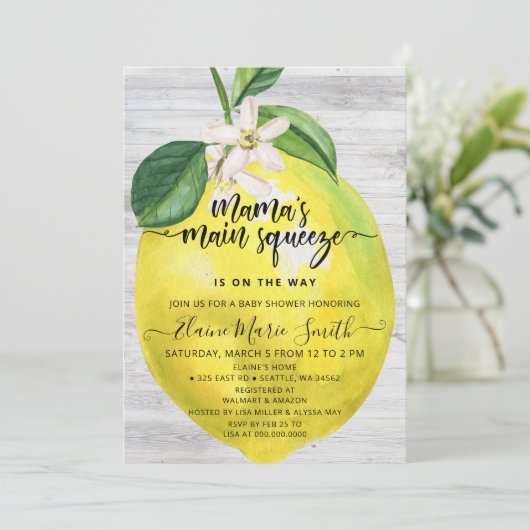 Mamas Main Squeeze Lemon Baby shower Kaart (Staand voorkant)