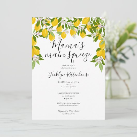 Mama's Main Squeeze Lemon Baby shower Kaart (Staand voorkant)