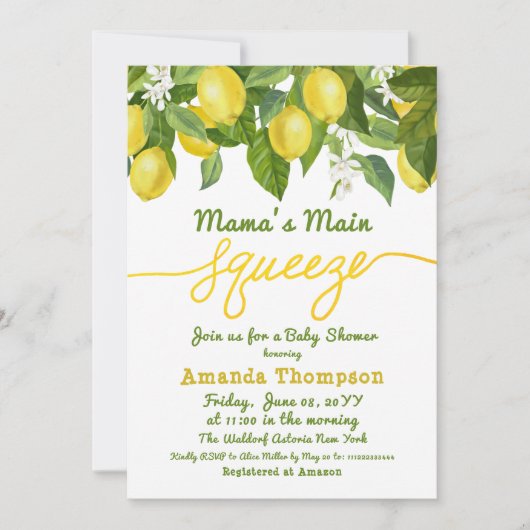 Mama's Main Squeeze Lemon Baby shower Shower Kaart (Voorkant)