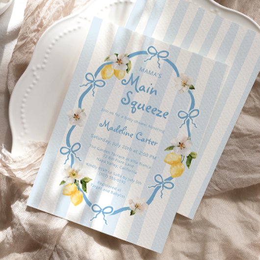 Mama's Main Squeeze Lemon Blue Bows Baby shower Kaart