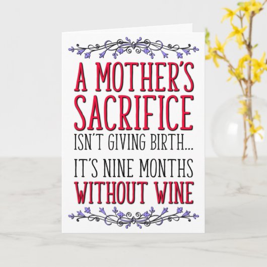 Mama's offer, wijn, moeder verjaardag, Moederdag Kaart (Gele Bloem)