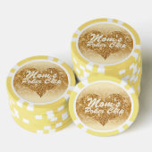 Mama's Poker Chip Goud Faux Glitter Hart Bloemen (Opstapeling)