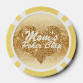 Mama's Poker Chip Goud Faux Glitter Hart Bloemen (Achterkant)