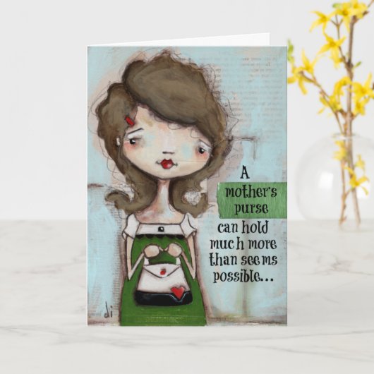 Mama's portemonnee - Moederdag Kaart (Gele Bloem)