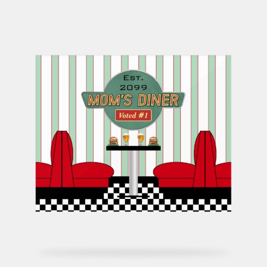 Mama's Retro Diner met Burgers & Bier Acryl Sign Bord (Voorkant)
