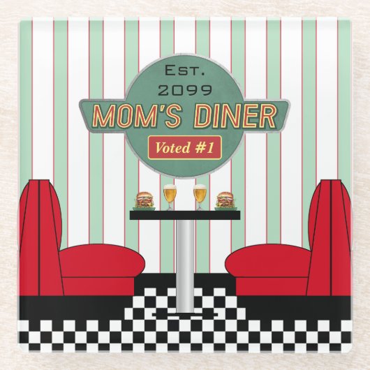 Mama's Retro Diner met Burgers & Bier Glazen Onderzetter (Voorkant)