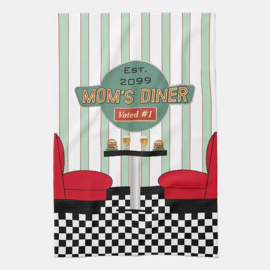 Mama's Retro Diner met Burgers & Bier Theedoek (Verticaal)