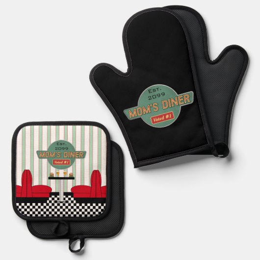 Mama's Retro Diner Ovenwant & Pannenlap Set (Voorkant / Achterkant)