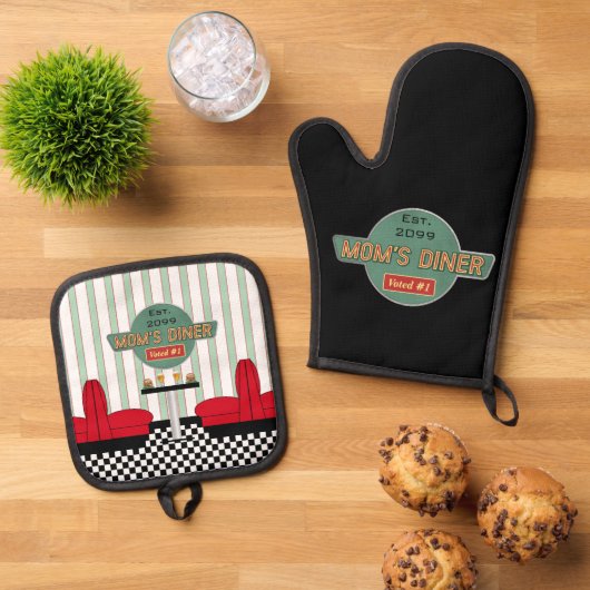 Mama's Retro Diner Ovenwant & Pannenlap Set (Top down)