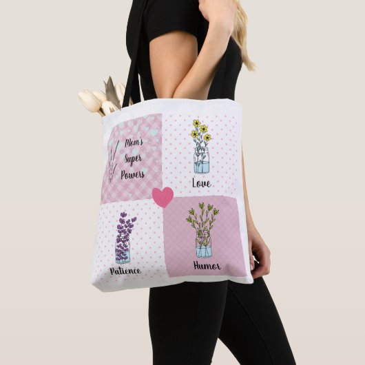 Mama's superkracht charmant bloemroze tote bag (Dichtbij)