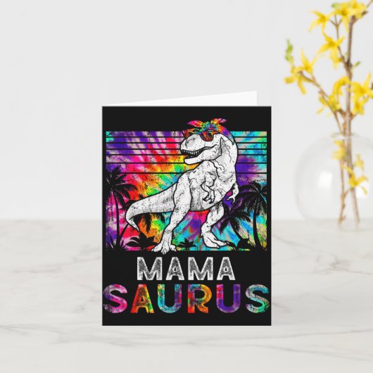 Mamasaurus Dinosaur Mama Saurus Family Matching Ti Kaart (Gele Bloem)