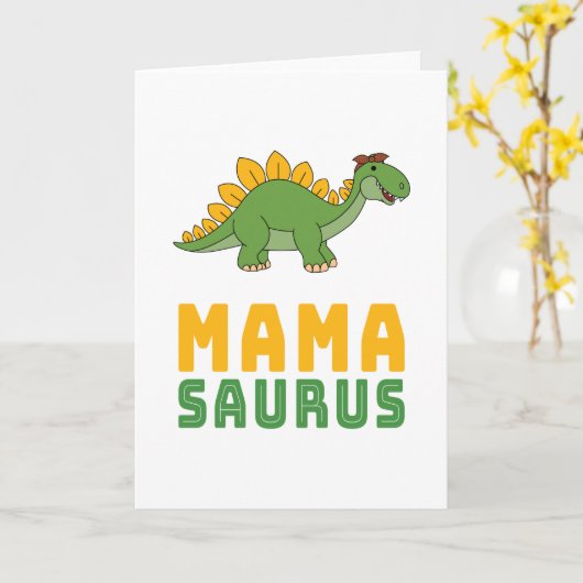 Mamasaurus Dinosaur Stegosaurus Moederdag Kaart (Gele Bloem)