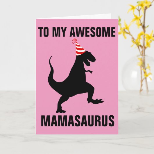 MAMASAURUS DINOSAURUS VERJAARDAG KAART (Gele Bloem)