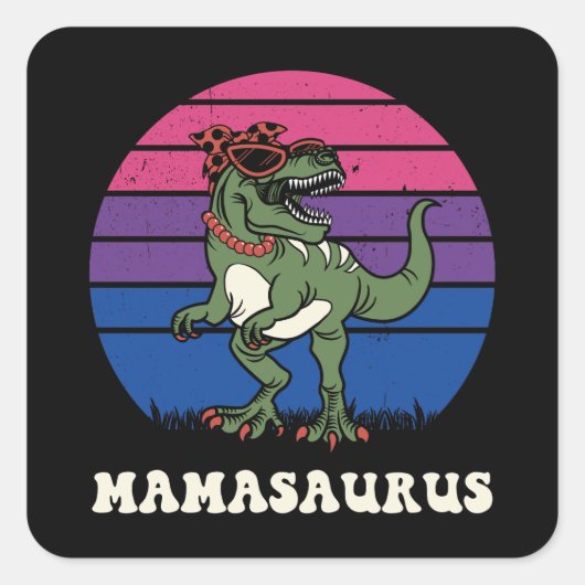 Mamasaurus Grappige Dinosaurus op Biseksuele Vlag  Vierkante Sticker (Voorkant)