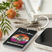 Mamasaurus Grappige Dinosaurus op Lesbische Vlag Z Sleutelhanger (Voorkant Rechts)