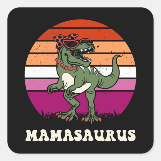 Mamasaurus Grappige Dinosaurus op Lesbische Vlag Z Vierkante Sticker (Voorkant)