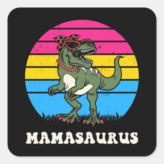 Mamasaurus Grappige Dinosaurus op Pansexual Vlag Z Vierkante Sticker (Voorkant)