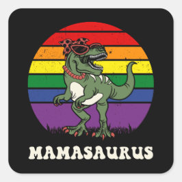 Mamasaurus Grappige Dinosaurus op Rainbow Flag Zon Vierkante Sticker