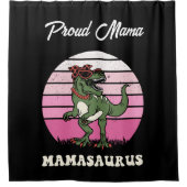 Mamasaurus Grappige Dinosaurus op Roze Kleuren Zon Douchegordijn (Voorkant)