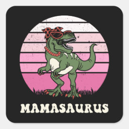 Mamasaurus Grappige Dinosaurus op Roze Kleuren Zon Vierkante Sticker
