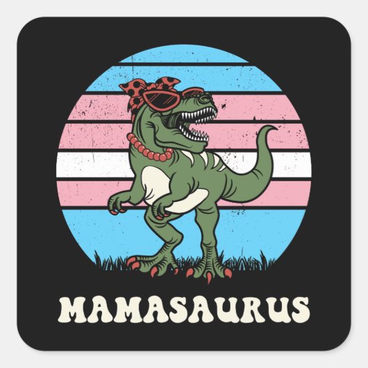 Mamasaurus Grappige Dinosaurus op Trans Flag Zonso Vierkante Sticker (Voorkant)
