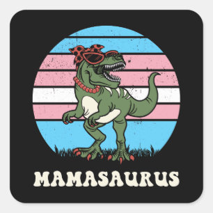 Mamasaurus Grappige Dinosaurus op Trans Flag Zonso Vierkante Sticker