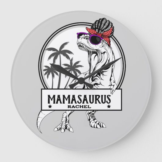 Mamasaurus Ma T rex Dino Funny Custom Name Grote Klok (Voorkant)