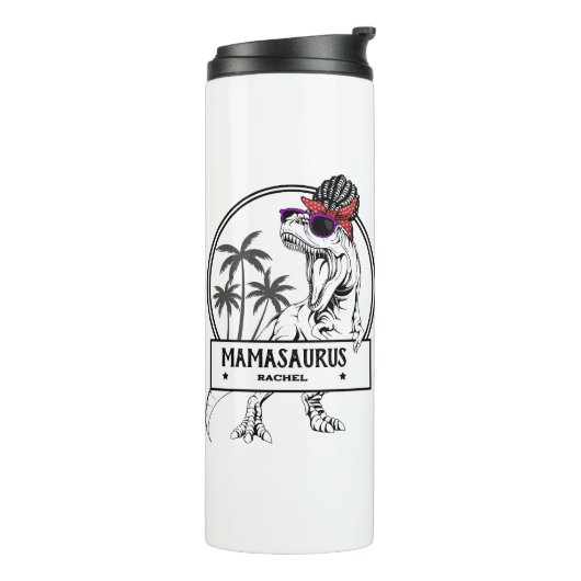 Mamasaurus Ma T rex Dino Funny Custom Name Thermosbeker (Gedraaid links)