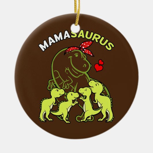 Mamasaurus mama van 4 Kinder mam Dinosaur Baby Keramisch Ornament (Voorkant)