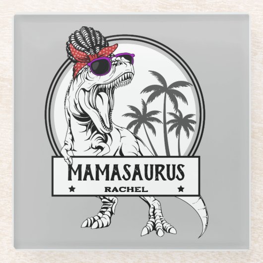 Mamasaurus Moeder T rex Dino Grappige Aangepaste N Glazen Onderzetter (Voorkant)