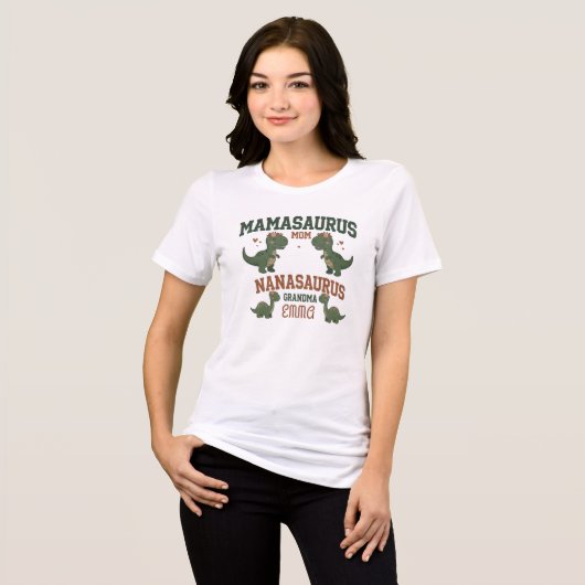 Mamasaurus & Nanasaurus Personalized Dinosaur Tri-Blend Shirt (Voorkant volledig)